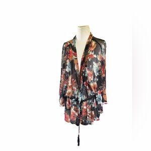 Derek Heart Sheer Floral Mesh Kimono Top in Navy, Cream, Pink, Tan, size L